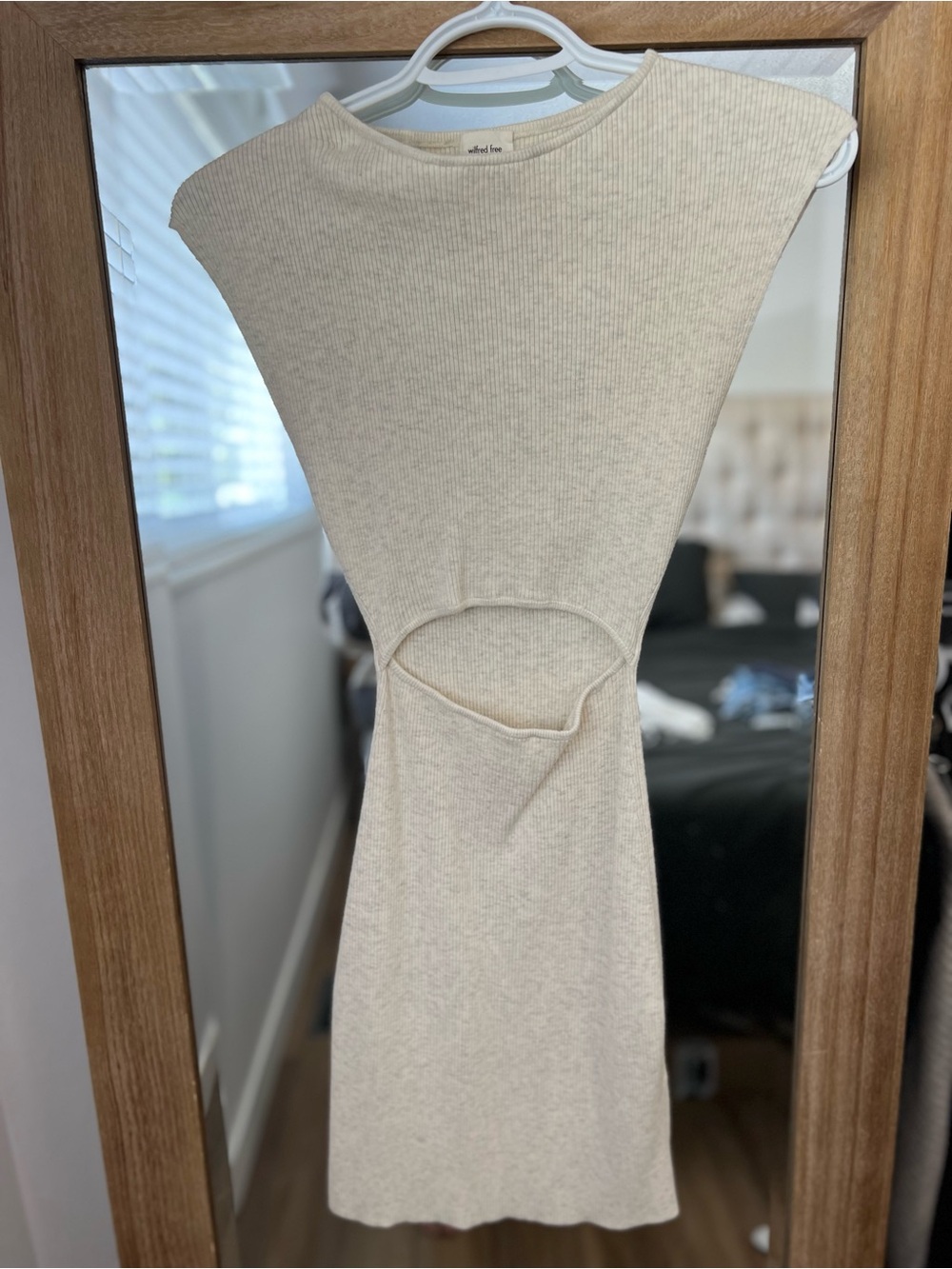 Wilfred cream ribbed cutout midi dress